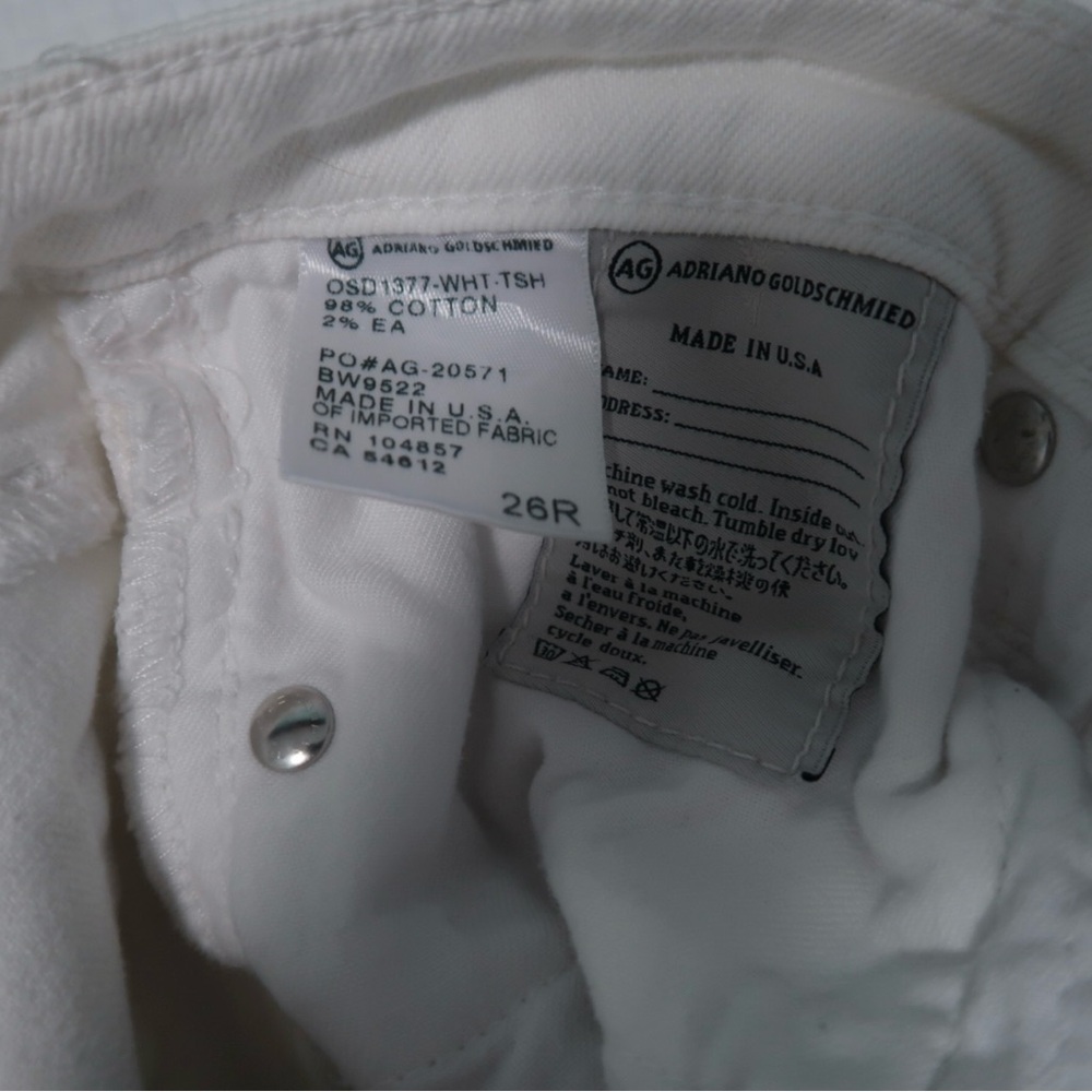 AG The Stevie Ankle Slim Straight Distressed White Jeans 26R - Picture 8 of 8